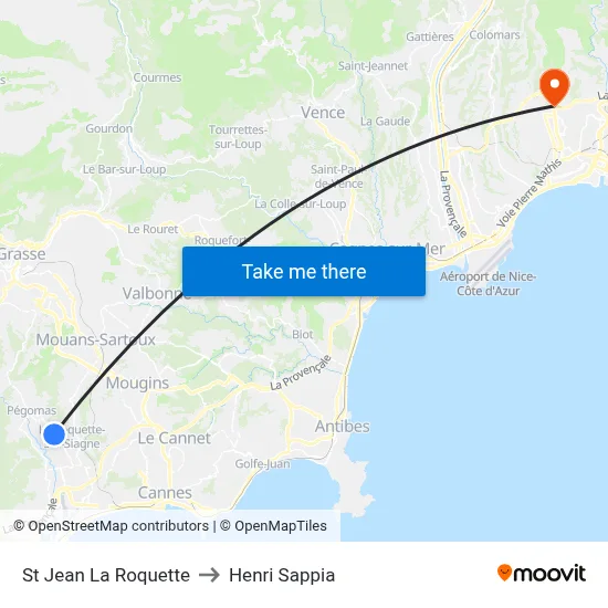 St Jean La Roquette to Henri Sappia map