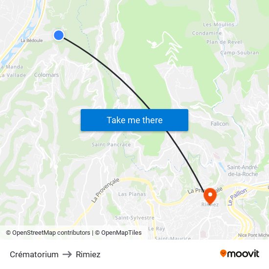 Crématorium to Rimiez map