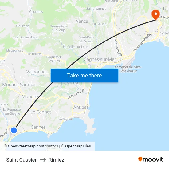 Saint Cassien to Rimiez map