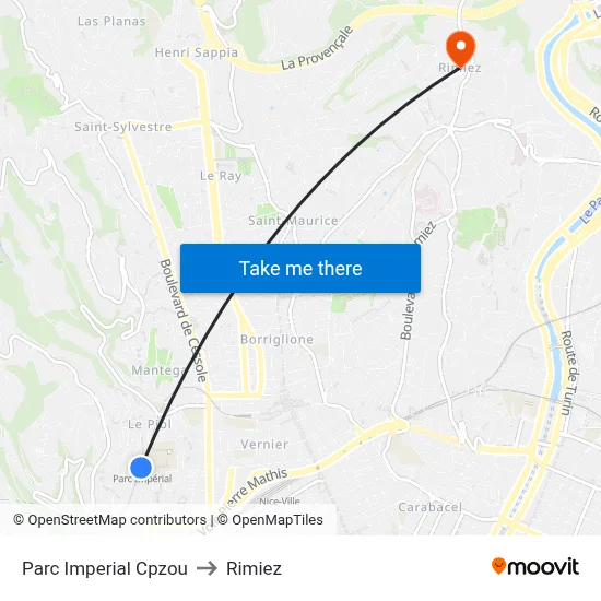 Parc Imperial Cpzou to Rimiez map
