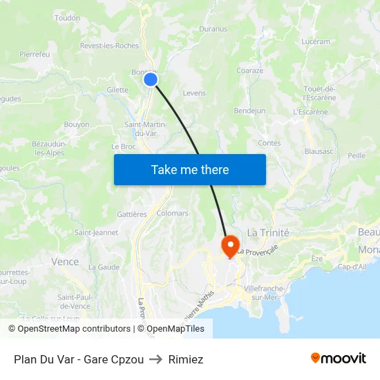 Plan Du Var - Gare Cpzou to Rimiez map