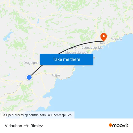 Vidauban to Rimiez map