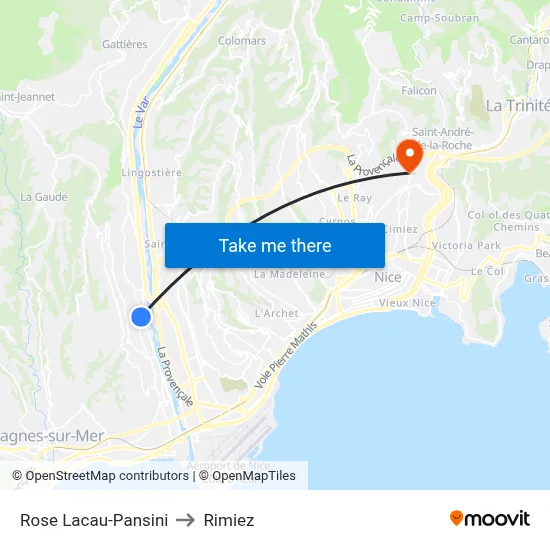 Rose Lacau-Pansini to Rimiez map