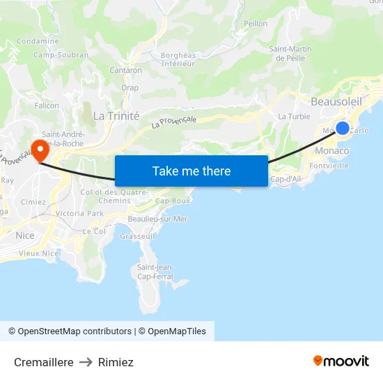Cremaillere to Rimiez map