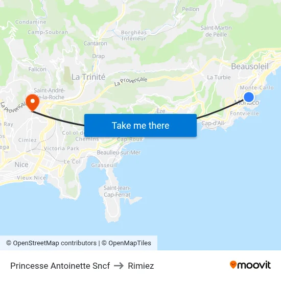 Princesse Antoinette Sncf to Rimiez map