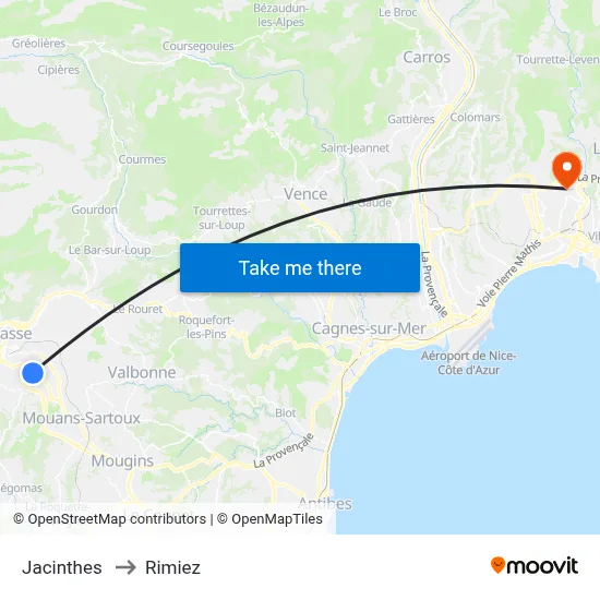 Jacinthes to Rimiez map