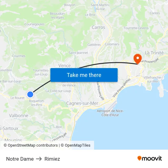 Notre Dame to Rimiez map