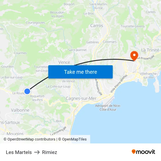 Les Martels to Rimiez map