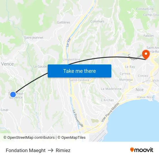 Fondation Maeght to Rimiez map