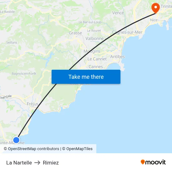 La Nartelle to Rimiez map