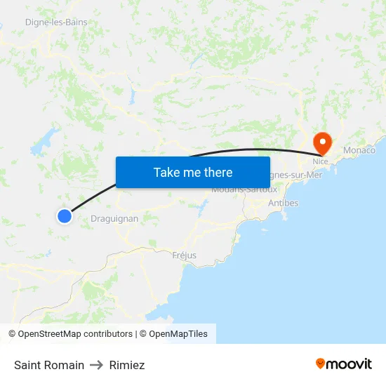 Saint Romain to Rimiez map