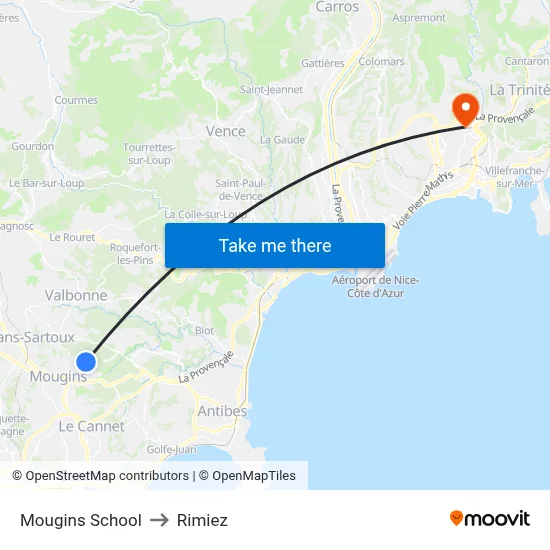Mougins School to Rimiez map