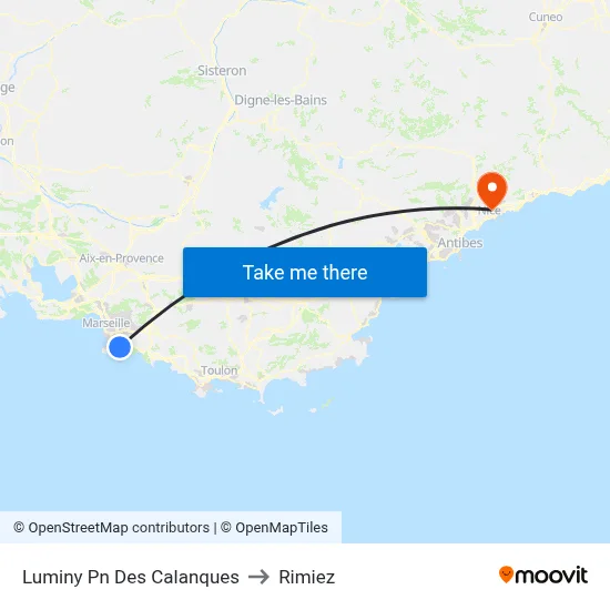 Luminy Pn Des Calanques to Rimiez map
