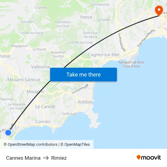Cannes Marina to Rimiez map