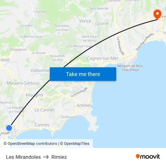Les Mirandoles to Rimiez map