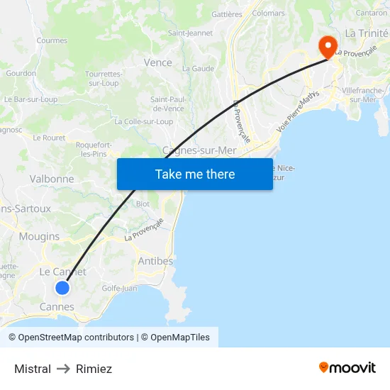 Mistral to Rimiez map