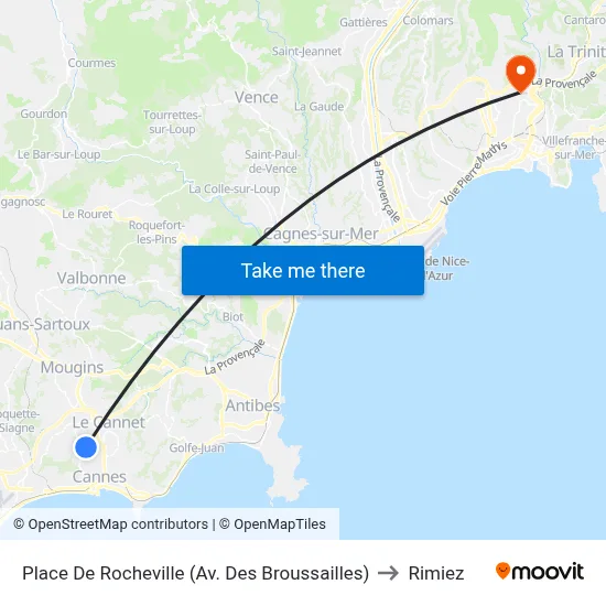Place De Rocheville (Av. Des Broussailles) to Rimiez map