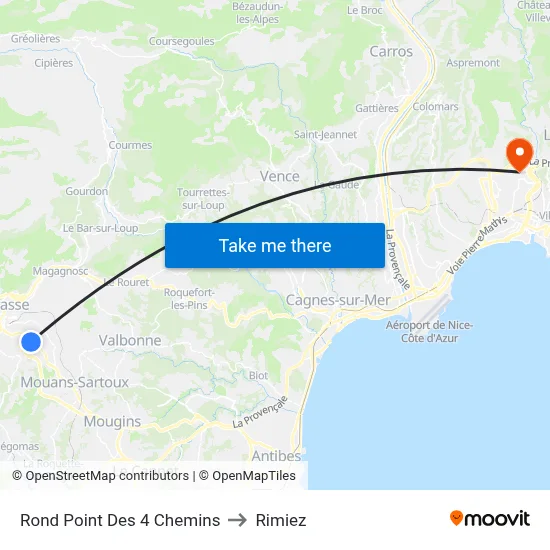Rond Point Des 4 Chemins to Rimiez map