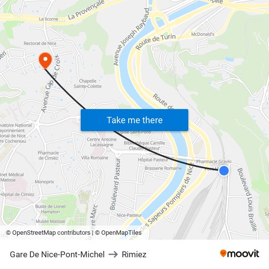 Gare De Nice-Pont-Michel to Rimiez map