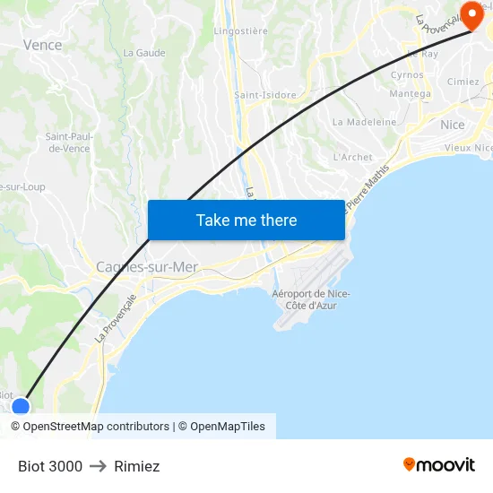 Biot 3000 to Rimiez map