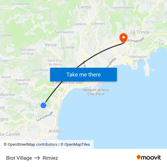 Biot Village to Rimiez map