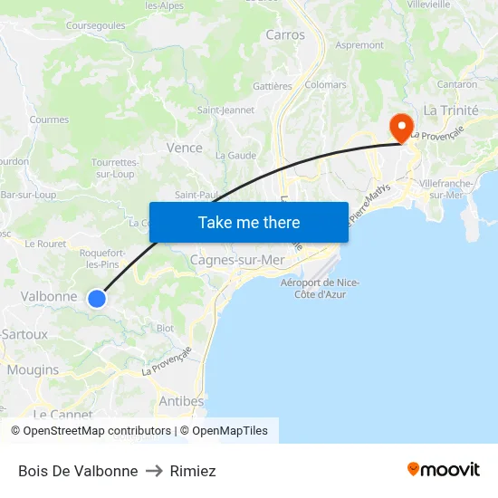 Bois De Valbonne to Rimiez map