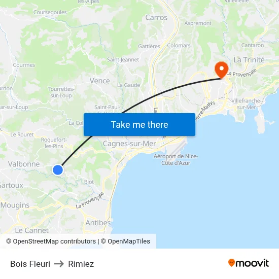 Bois Fleuri to Rimiez map