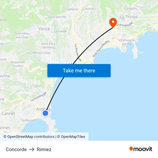 Concorde to Rimiez map