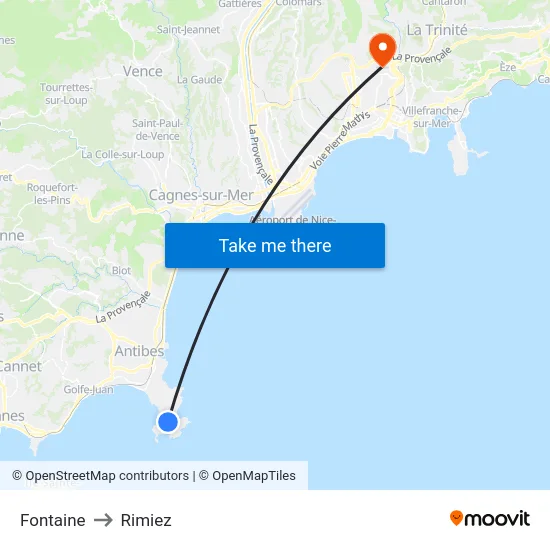 Fontaine to Rimiez map