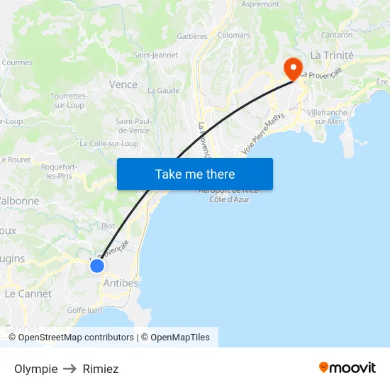 Olympie to Rimiez map
