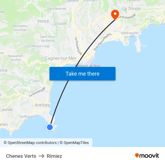 Chenes Verts to Rimiez map