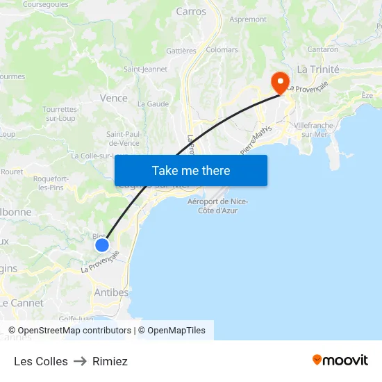 Les Colles to Rimiez map
