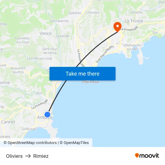 Oliviers to Rimiez map