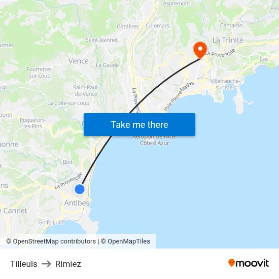 Tilleuls to Rimiez map