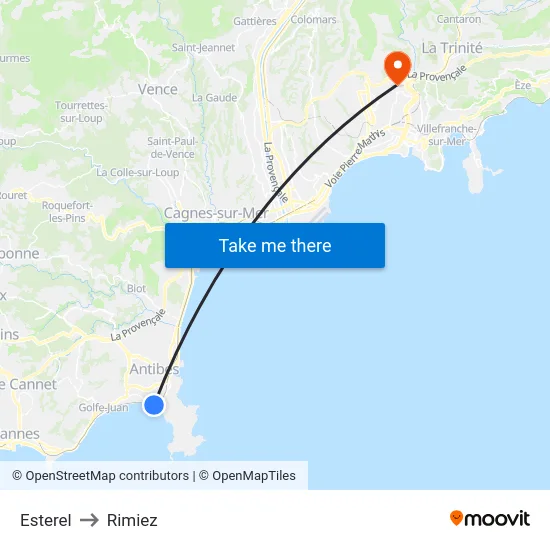 Esterel to Rimiez map