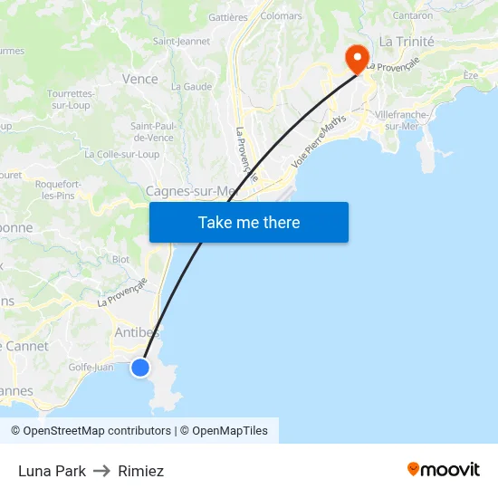 Luna Park to Rimiez map