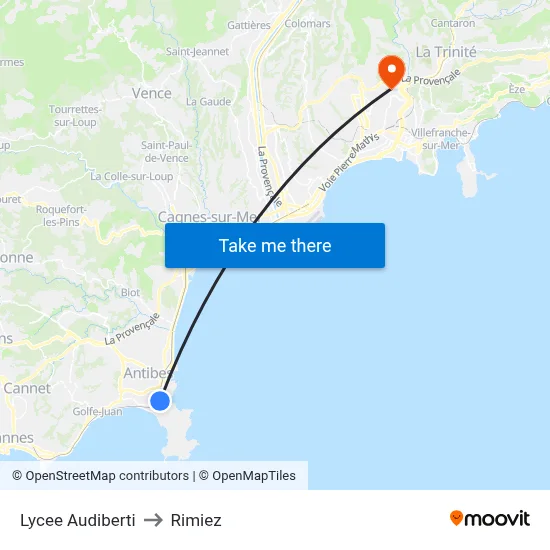 Lycee Audiberti to Rimiez map