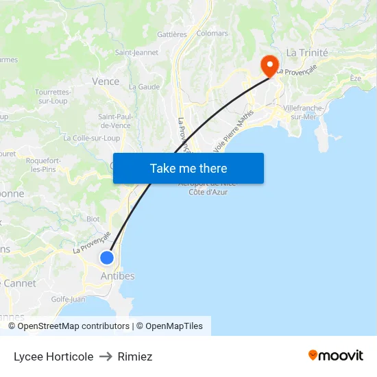 Lycee Horticole to Rimiez map