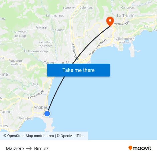 Maiziere to Rimiez map