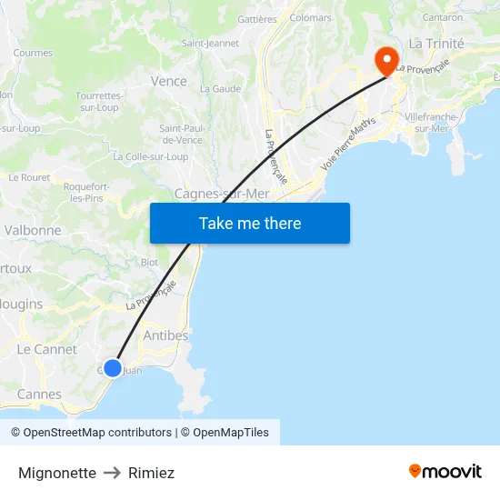 Mignonette to Rimiez map