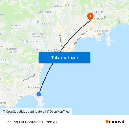 Parking Du Ponteil to Rimiez map
