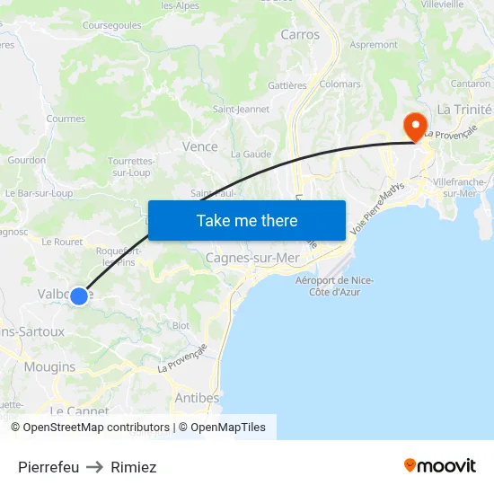 Pierrefeu to Rimiez map