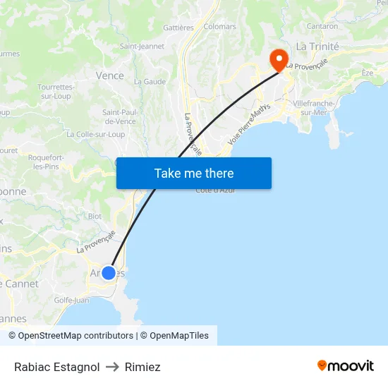 Rabiac Estagnol to Rimiez map