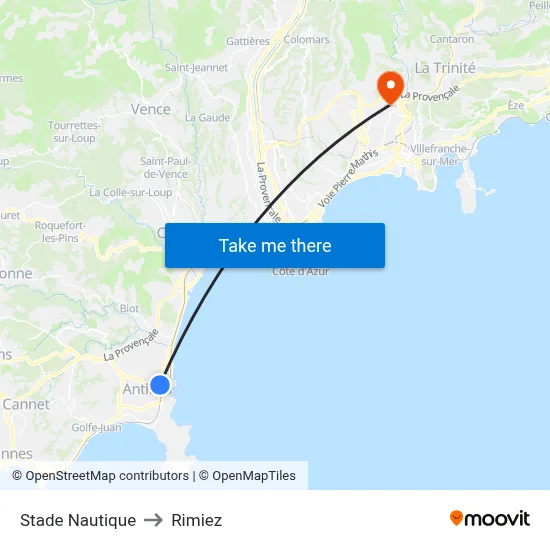 Stade Nautique to Rimiez map