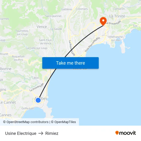 Usine Electrique to Rimiez map