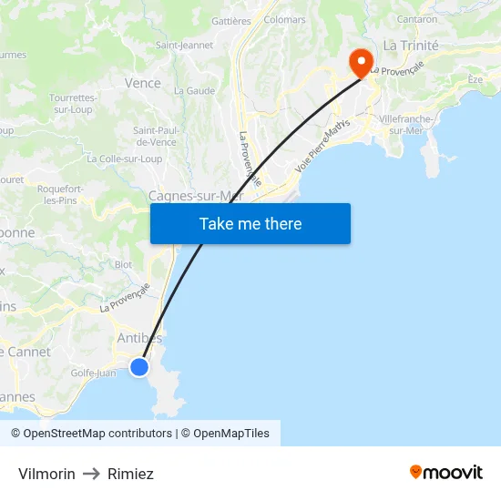 Vilmorin to Rimiez map