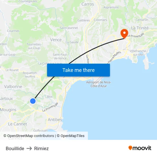 Bouillide to Rimiez map