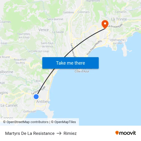 Martyrs De La Resistance to Rimiez map