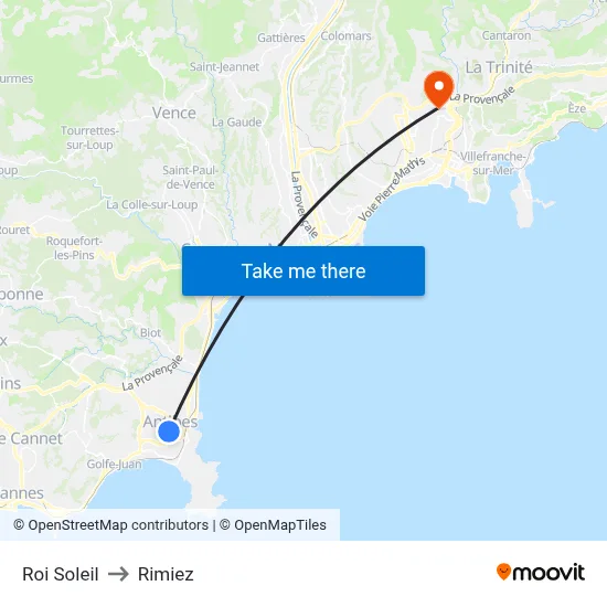 Roi Soleil to Rimiez map