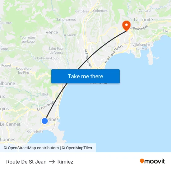 Route De St Jean to Rimiez map